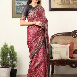Saree Mall Maroon Silk Printed Saree With Unstitched Blouse image 4