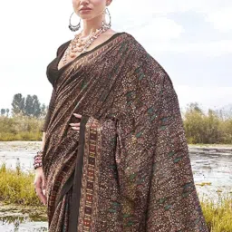 Saree Mall Brown Silk Printed Saree With Unstitched Blouse image 4