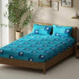 Bianca Lacasita Blue Cotton Checks 116 TC Double Flat Bedsheet with 2 Pillow Covers image 3