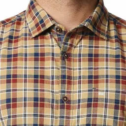 Basics Lark Khaki Cotton Slim Fit Checks Shirt image 4