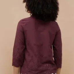 Fame Forever By Lifestyle Wine Cotton Regular Fit Embroidered Top image 2