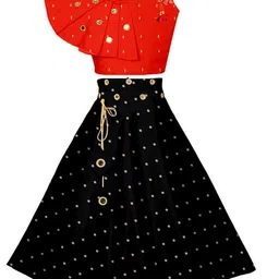 Sangria Girls Polka Dots Printed Mirror Work Round Neck Lehenga With Choli-picture-41