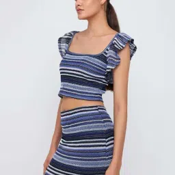 Cover Story Navy Regular Fit Striped Top image 3