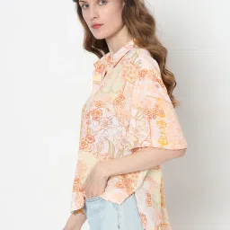 Vero Moda Peach & Orange Viscose Floral Print Shirt image 4