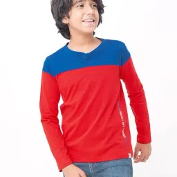Edheads Kids Red & Blue Cotton Color Block Full Sleeves T-Shirt-image-62