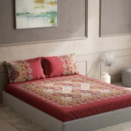 DDecor Red Cotton 136 TC King Size Bedsheet With Pillow Covers-image-49