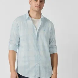 Van Heusen Blue Cotton Slim Fit Chequered Shirt-image-28