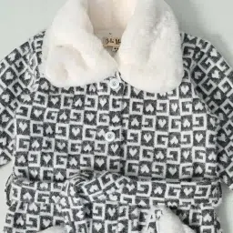 Bella Moda Girls Grey Self Design Coat image 4