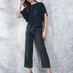 Crimsoune Club Green Solid Short Sleeves Top image 5