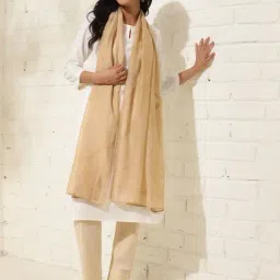 Fabindia Beige Cotton Silk Chikankari Stole-image-38