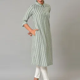 Aurelia Green Regular Fit Stripes Kurta image 4