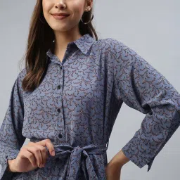showoffff SHOWOFF Blue Floral Printed Shirt image 4