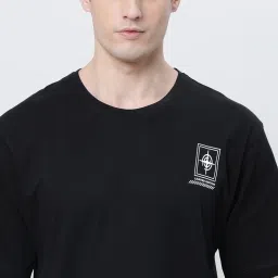 Kryptic Black Relaxed Fit Printed Oversized Crew T-Shirt image 4