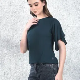 Crimsoune Club Green Solid Short Sleeves Top image 4