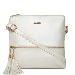 KLEIO Off-White Solid Tasseled Sling Bag-picture-32
