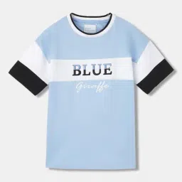 Blue Giraffe Kids Blue Cotton Embroidered T-Shirt-image-56