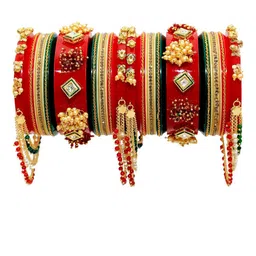Zindura Set Of 2 Gold-Plated Stone-Studded & Beaded Bangles-picture-23