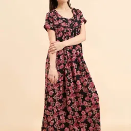 Sweet Dreams Black Cotton Floral Print Nighty image 3