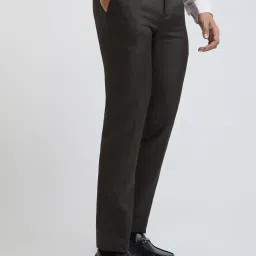 Raymond Brown Slim Fit Check Flat Front Trousers image 4