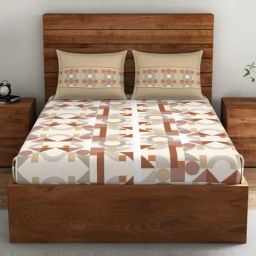 Spaces Geometric Brown 132 TC Cotton Double Bed Sheet with 2 Pillow Covers-picture-10