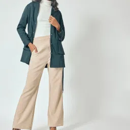 The Label Life Green Polyester Comfort Fit Solid Coat image 4