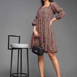 Miss Chase Multicolor Floral Print Fit & Flare Dress image 4