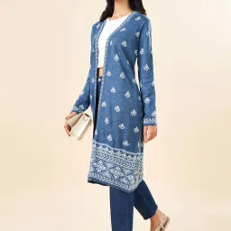 Rangmanch by Pantaloons Blue Self Design Cape image 4