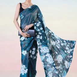 navyasa by liva Green Printed Saree With Unstitched Blouse image 4