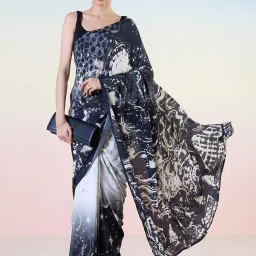 navyasa by liva Black Printed Saree With Unstitched Blouse image 4