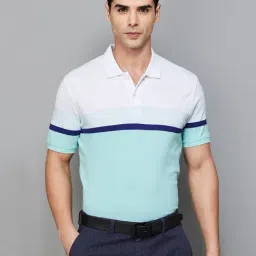 Code by Lifestyle Turquoise Regular Fit Striped Polo T-Shirt-image-26