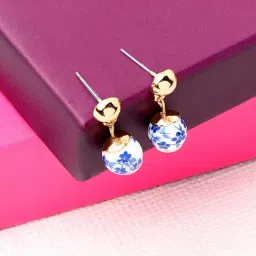 Accessorize London Country Retreat Blue & White Alloy Drop Earrings-image-26