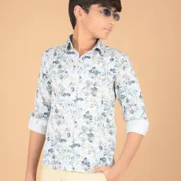 Crimsoune Club Boys Blue Cotton Floral Shirt-picture-37
