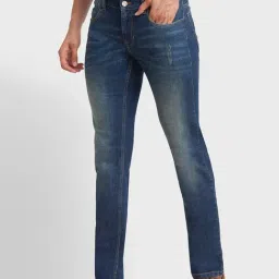 ColorPlus Blue Tapered Fit Distressed Jeans image 3