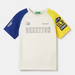 United Colors of Benetton Kids White Cotton Color Block T-Shirt-picture-25