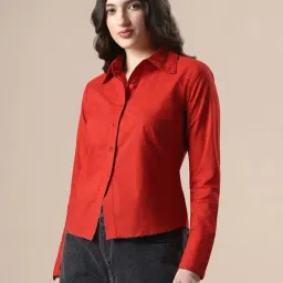 Globus Women Maroon Shirt Collar Cuffed Sleeves Backed Tie-Ups Workwear Shirt-image-12