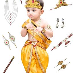 Kaku Fancy dresses Boys Woven Design Krishna Dress Costume With Accessories-picture-27