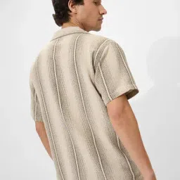 The Souled Store Beige Blended Relaxed Fit Striped Casual Shirts image 2