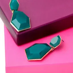 Accessorize London Reconnected Green & Golden Dangler Earrings-image-1