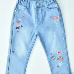 Bella Moda Girls Blue Denim Embroidered Comfort Fit Jeans-picture-24