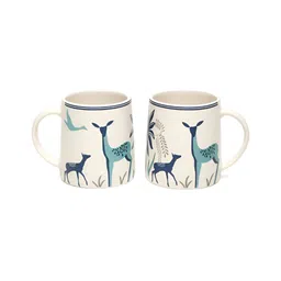 Arrabi White & Blue Printed Ceramic Matte Mugs Set of Cups and Mugs image 2