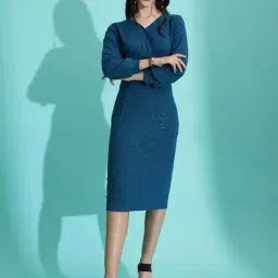 SELVIA Blue Embellished Shift Dress-image-15