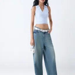 nuon women Nuon by Westside Light Blue Cable-Knitted Top image 3