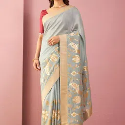 Taneira Blue Woven Saree With Unstitched Blouse-image-36