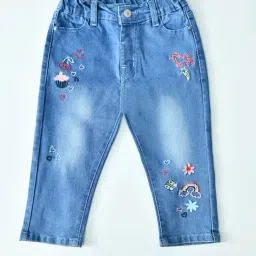 Bella Moda Girls Blue Denim Embroidered Comfort Fit Jeans-picture-19