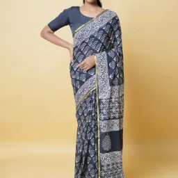 Unnati Silks Grey Cotton Printed Saree With Unstitched Blouse-picture-21