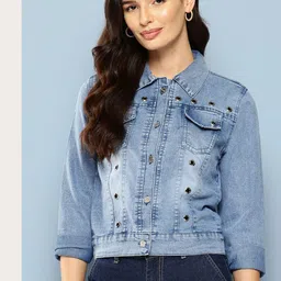 CORSICA Women Blue Cotton Denim Jacket-image-60