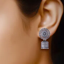 Sangria Silver-Plated Alloy Jhumkas image 2