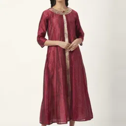 Rangmanch by Pantaloons Maroon & Beige Printed A-Line Double Layred Dress-picture-19