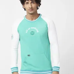 Spykar Sporty Green & White Slim Fit Colour Block Sweatshirt-image-60