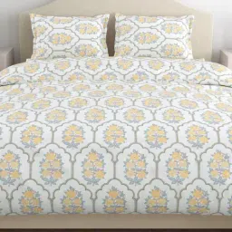 Haus & Kinder Multicolor 100% Cotton Floral 186 TC Double Flat Bedsheet with 2 Pillow Covers-picture-35